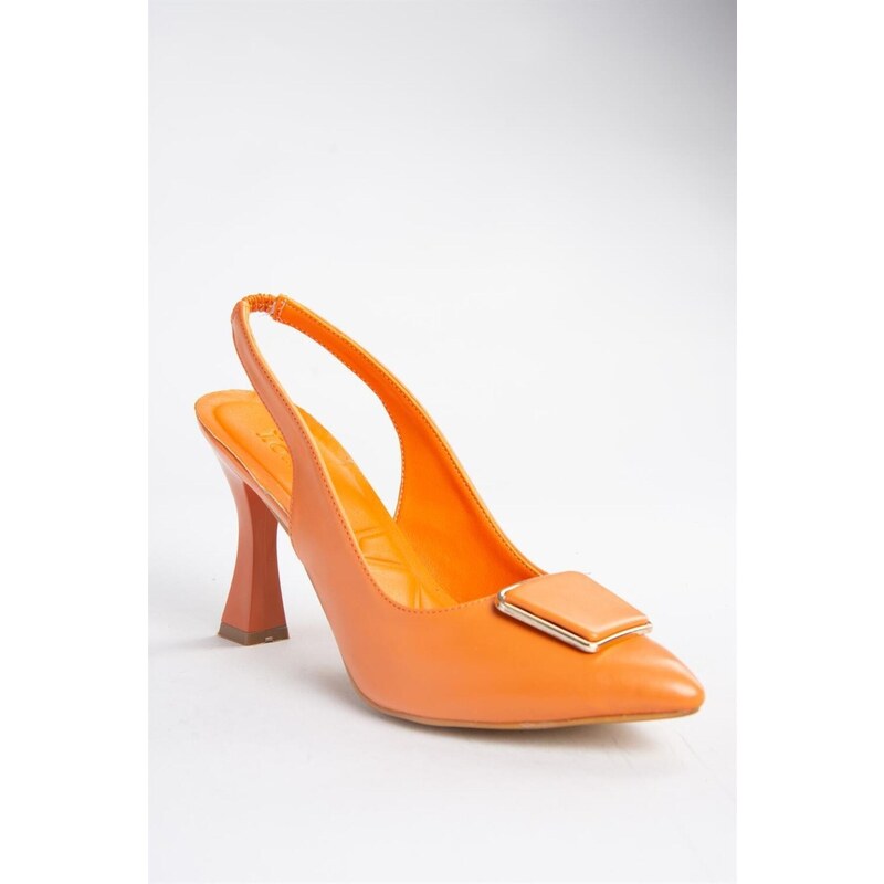 Fox Shoes P250148209 Women's Orange Thick Heeled Shoes with Buckles