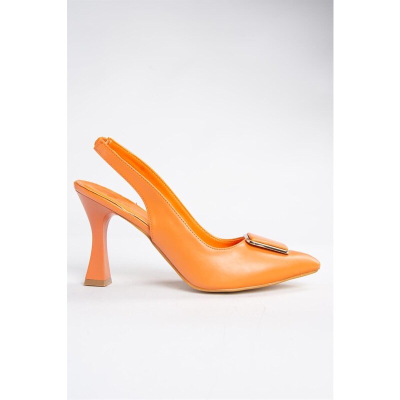 Fox Shoes P250148209 Women's Orange Thick Heeled Shoes with Buckles