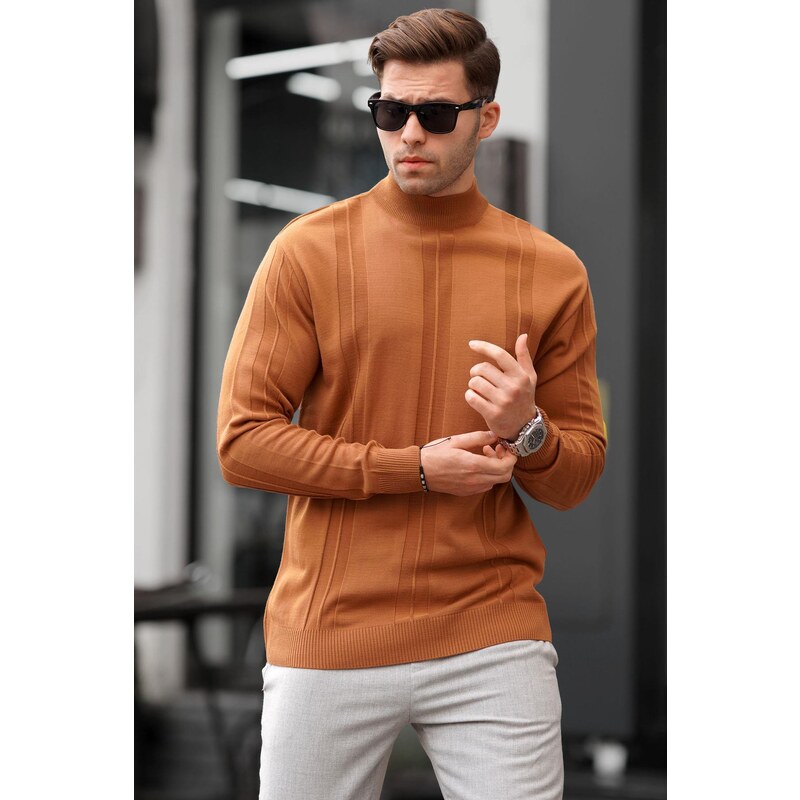 Madmext Light Brown Turtleneck Patterned Sweater 6825