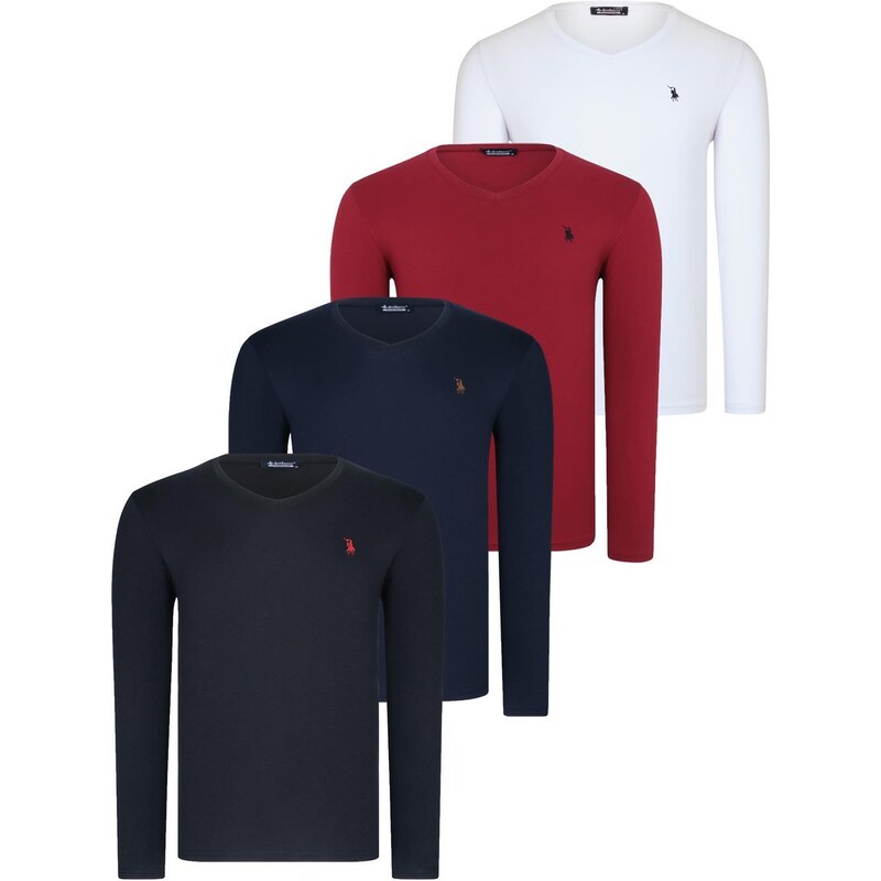 QUADRUPLE SET T8587 DEWBERRY V-NECK MEN'S SWEATSHIRT-BLACK-NAVY-WHITE-BURGUNDY