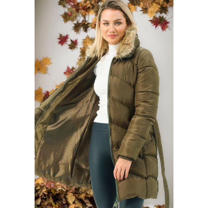 Z6767 DEWBERRY WOMEN'S COAT-PLAIN KHAKI