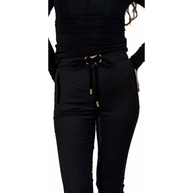 Černé vlněné slimfit kalhoty - CAVALLI CLASS