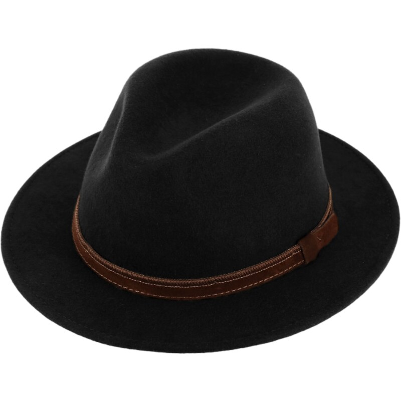 Cestovní černý voděodolný klobouk vlněný od Fiebig s menší krempou a ušní klapky