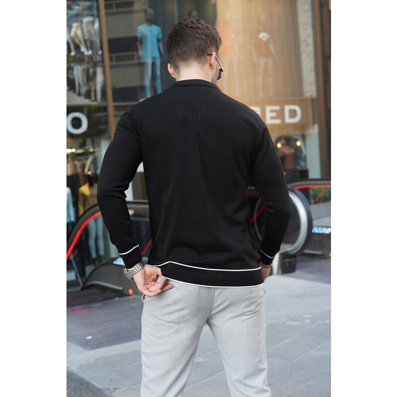 Madmext Black Zippered Polo Neck Knitwear Men's Sweater 6823