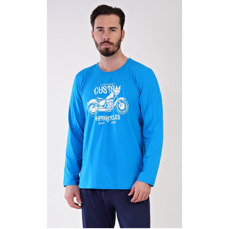 Cool Comics Pánské pyžamo dlouhé Motocykl, barva modrá, 100% bavlna