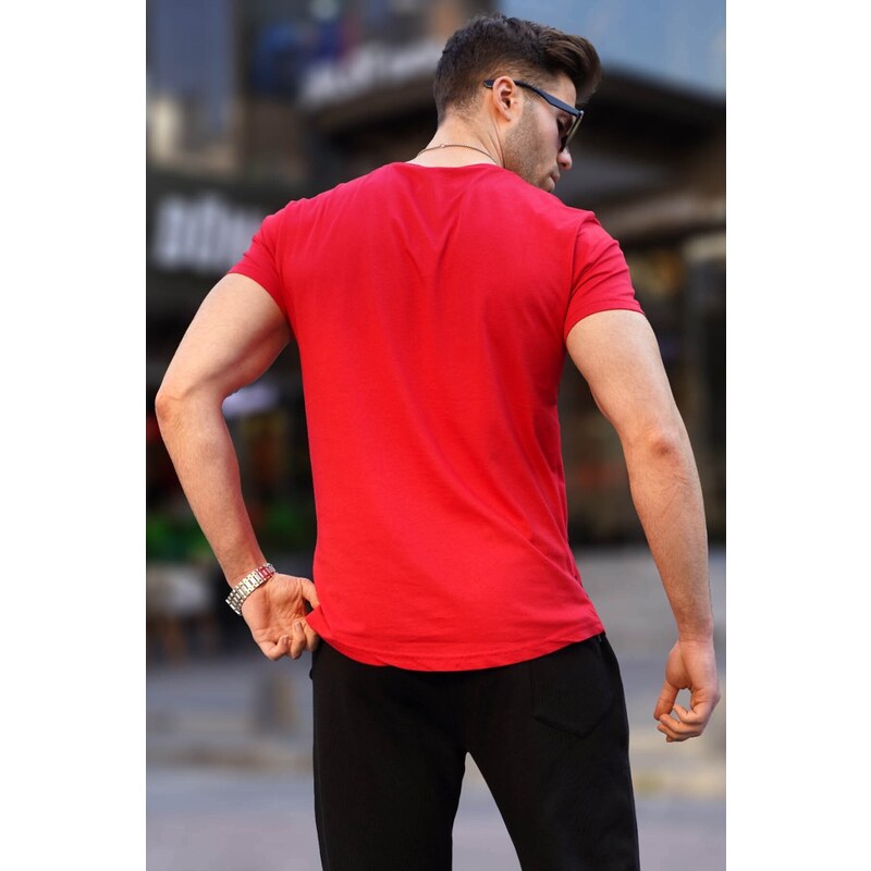 Madmext Text Detailed Red T-Shirt 3096