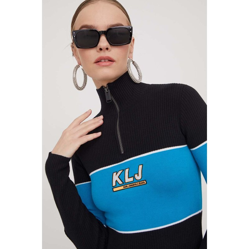 Svetr Karl Lagerfeld Jeans dámský, černá barva, s pologolfem