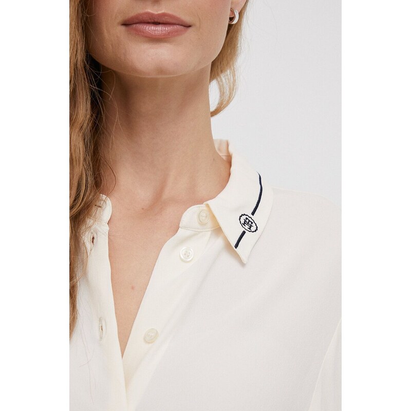Košile Tommy Hilfiger dámská, béžová barva, regular, s klasickým límcem