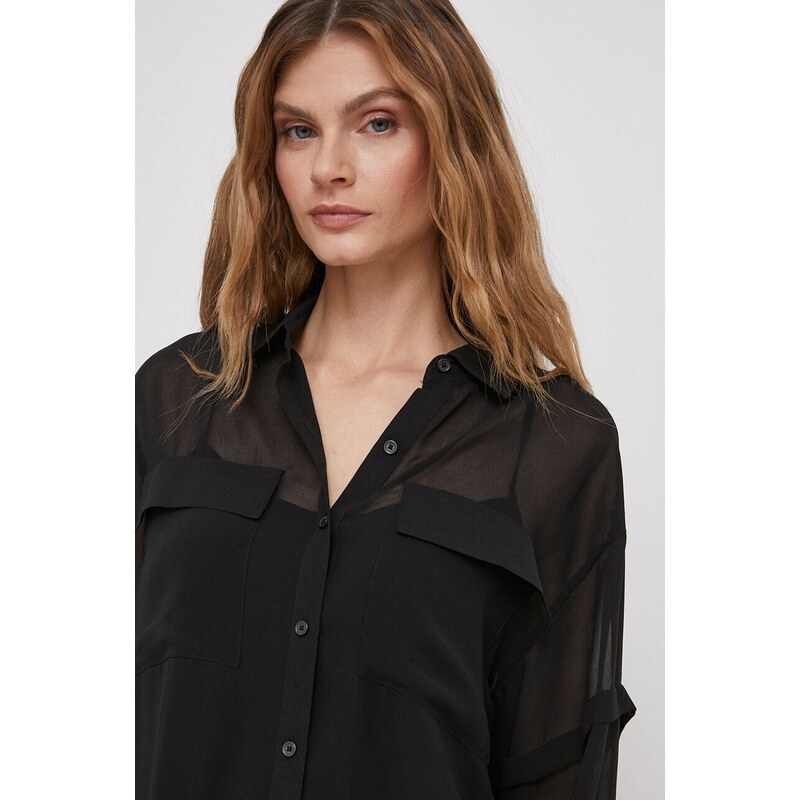 Košile Dkny dámská, černá barva, relaxed, s klasickým límcem, P3KMGV44