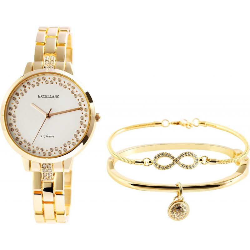 Dárková sada Excellanc pro dámy s 2 náramky a hodinkami ve zlaté barvě