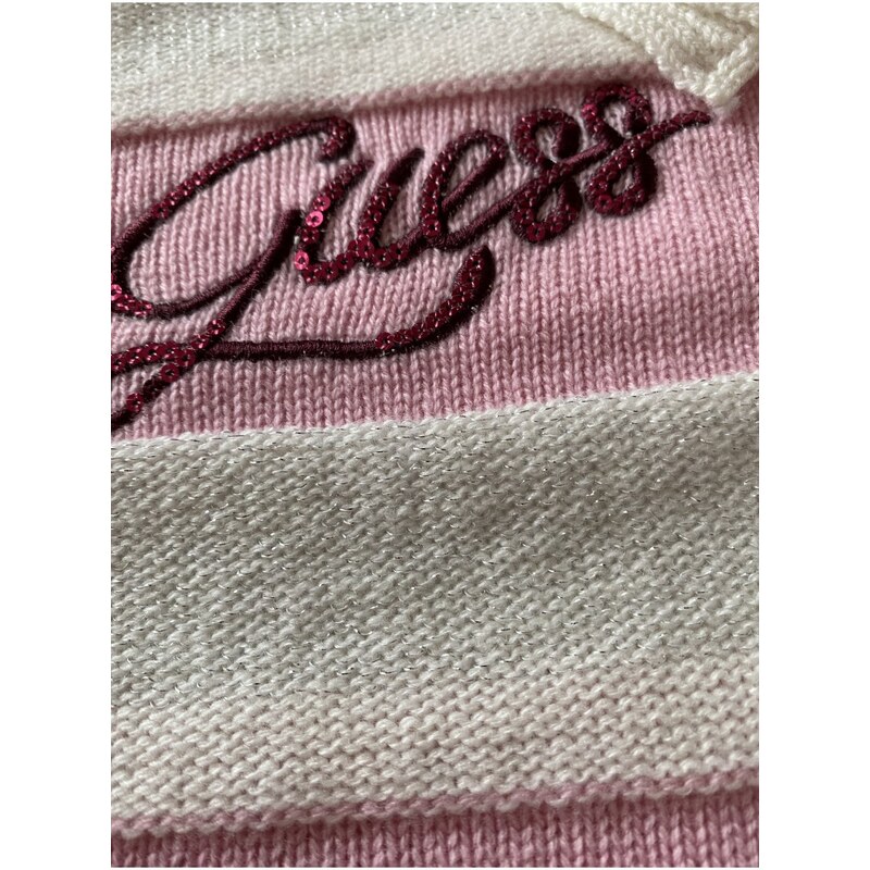 Outlet GUESS Dívčí vlněné svetrové šaty GUESS, růžovo bílé LUREX