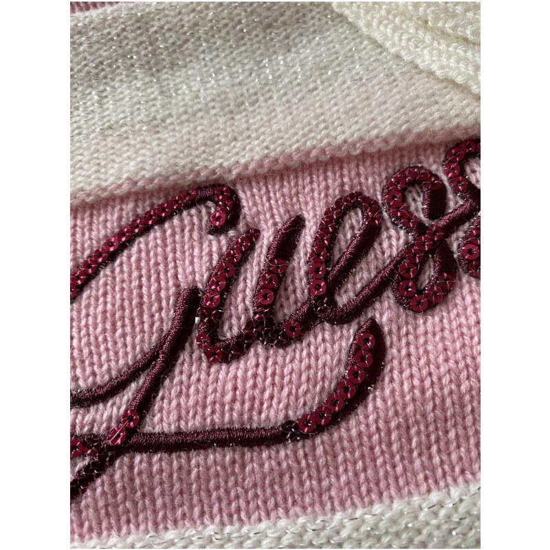 Outlet GUESS Dívčí vlněné svetrové šaty GUESS, růžovo bílé LUREX