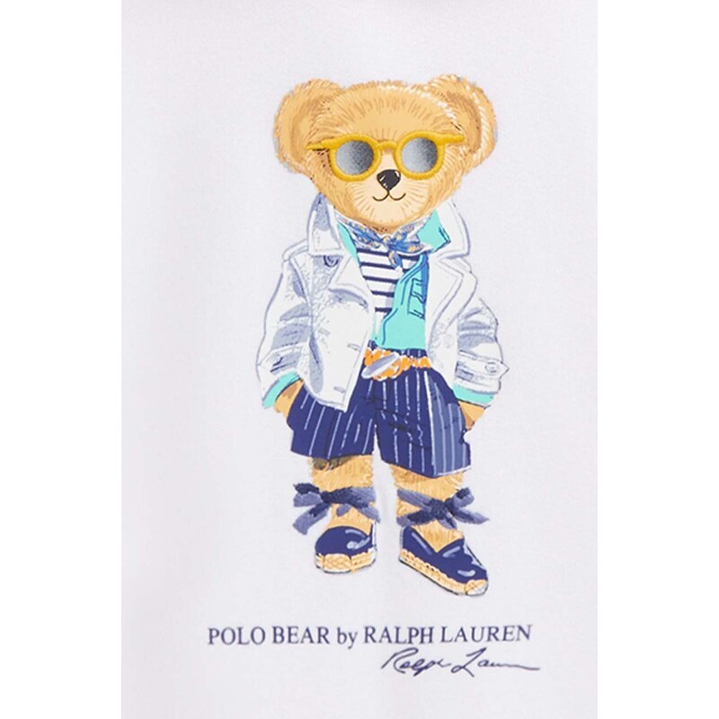 Dětská mikina Polo Ralph Lauren bílá barva, s kapucí, s potiskem