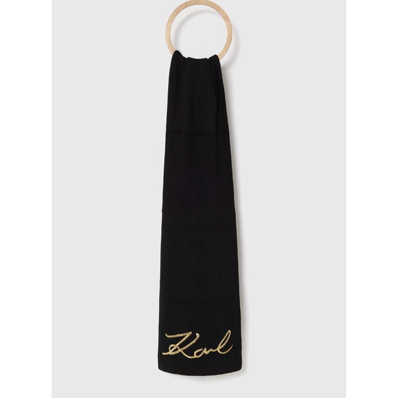 Šátek z vlněné směsi Karl Lagerfeld černá barva, s aplikací
