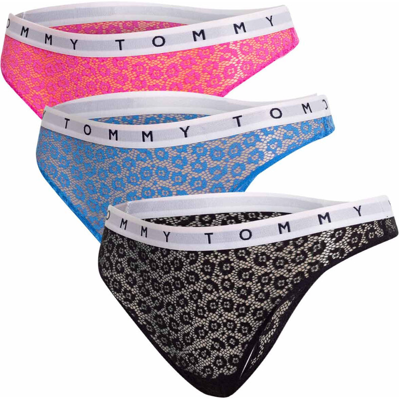 Tommy Hilfiger 3Pack tanga kalhotky UW0UW025240VH Black/Pink/Blue