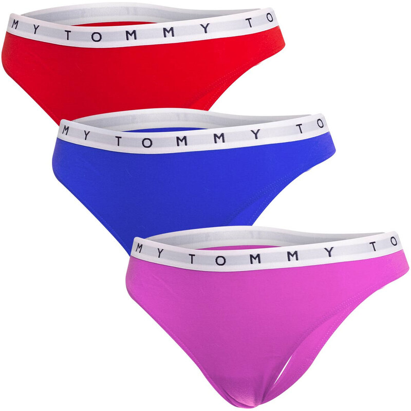 Tommy Hilfiger 3Pack tanga kalhotky UW0UW025210RZ Červená/růžová/modrá