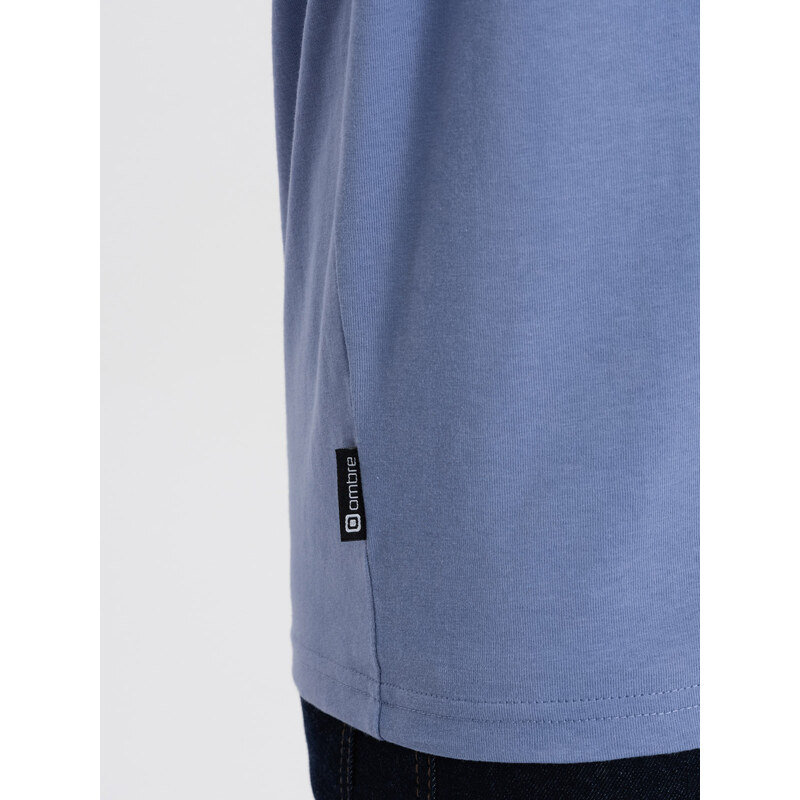 Ombre Clothing Pánské tričko s dlouhým rukávem bez potisku a výstřihem do V - modrá džínovina V9 OM-LSBL-0108