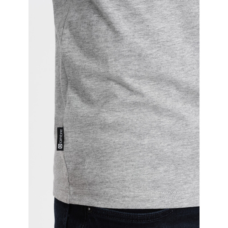 Ombre Clothing Pánské tričko s dlouhým rukávem a výstřihem do V bez potisku - šedý melír V7 OM-LSBL-0108