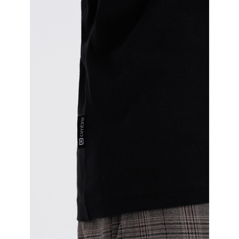 Ombre Clothing Pánské tričko s dlouhým rukávem bez potisku a výstřihem do V - černé V6 OM-LSBL-0108