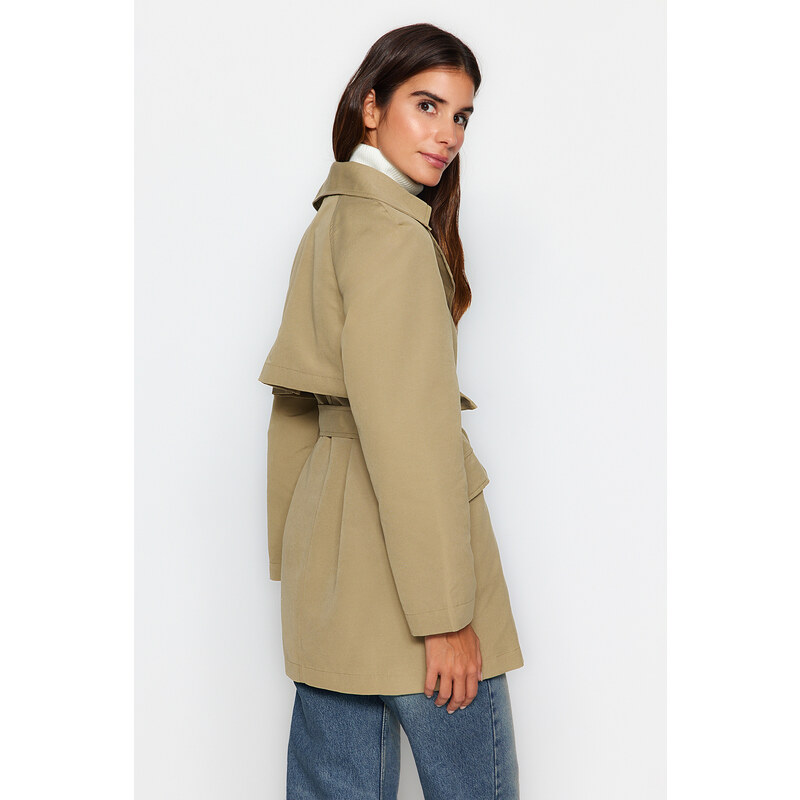 Trendyol Light Khaki oversize trenčkot širokého střihu