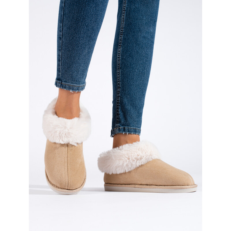 Women's fur beige slippers Shelvt