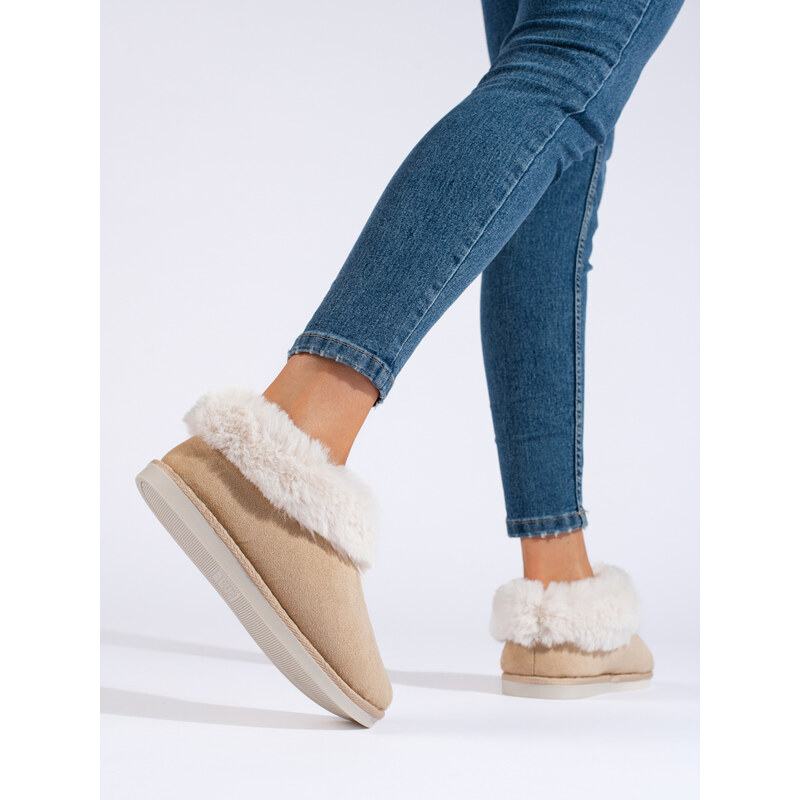 Women's fur beige slippers Shelvt