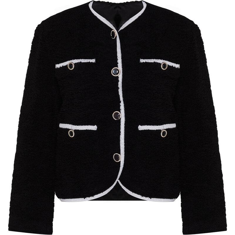 Trendyol černá kapsa Detailní plyšová bunda kabát