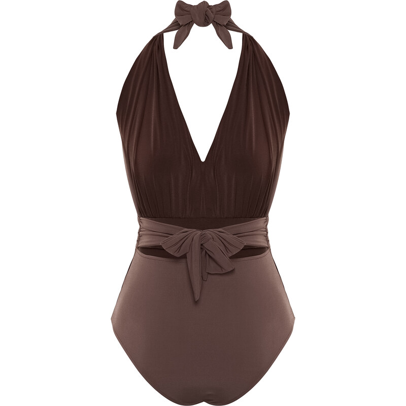 Trendyol Brown Fitted Gathered Bodysuit
