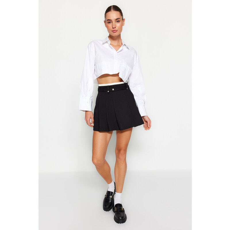 Trendyol Black Double Belt Detail Pleated Mini Woven Skirt