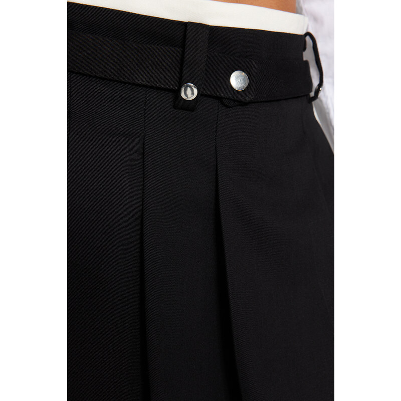 Trendyol Black Double Belt Detail Pleated Mini Woven Skirt