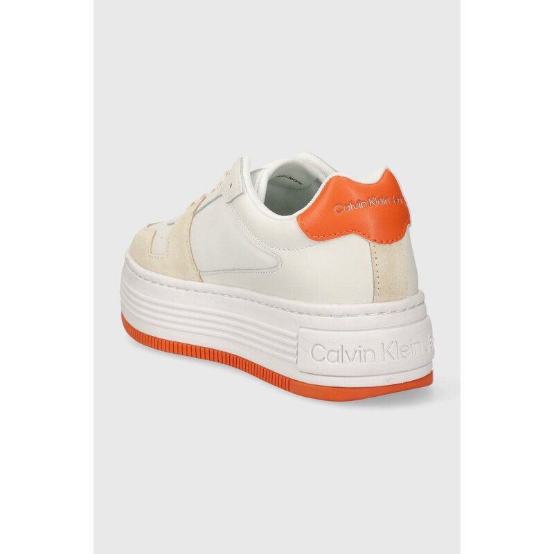 Sneakers boty Calvin Klein Jeans BOLD FLATF LOW LACE MIX NBS SAT bílá barva, YW0YW01308