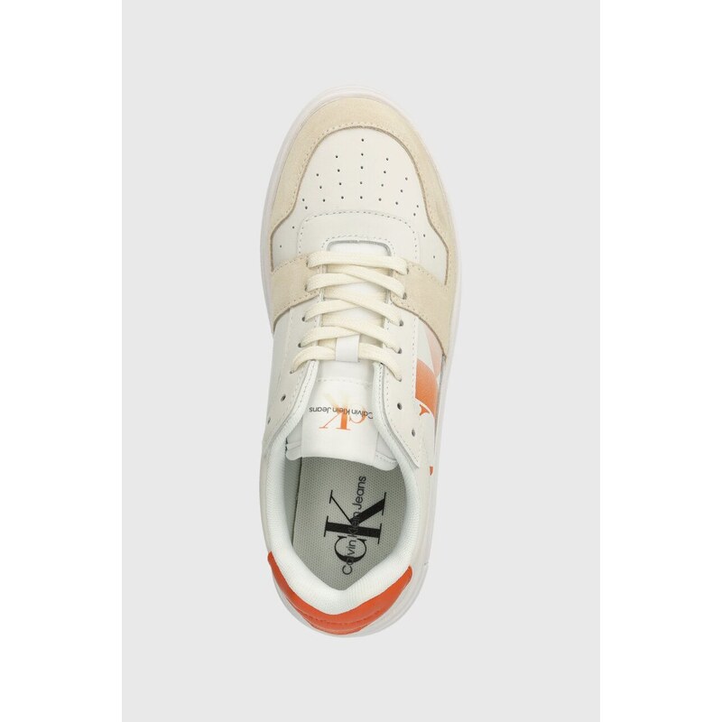 Sneakers boty Calvin Klein Jeans BOLD FLATF LOW LACE MIX NBS SAT bílá barva, YW0YW01308