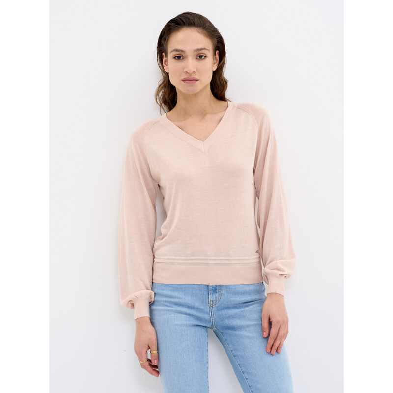 Big Star Woman's V-neck_sweater Sweater 160996 Gold Wool-800