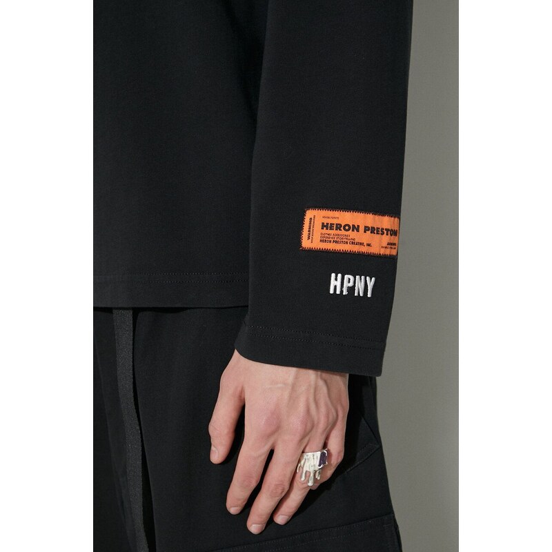 Bavlněné tričko s dlouhým rukávem Heron Preston Hpny Emb Rollneck černá barva, s aplikací, HMAB027C99JER0021001