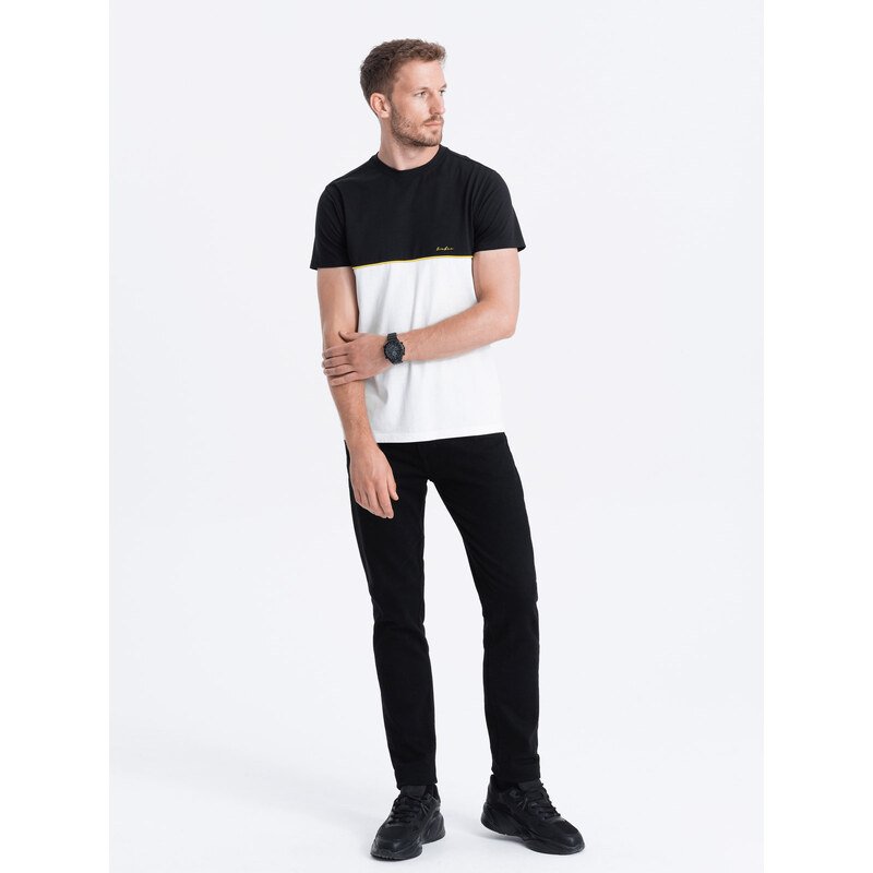 Ombre Clothing Pánské dvoubarevné bavlněné tričko - černobílé V2 S1619