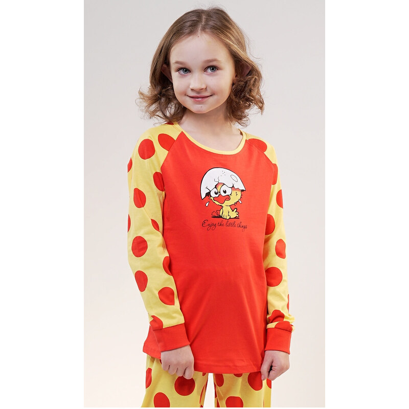 Vienetta Kids Dětské pyžamo dlouhé Malé kuře, barva červená, 100% bavlna