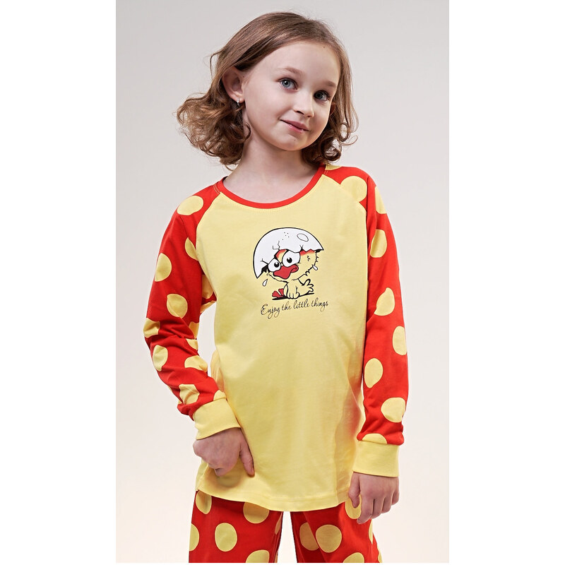 Vienetta Kids Dětské pyžamo dlouhé Kuře, barva žlutá, 100% bavlna