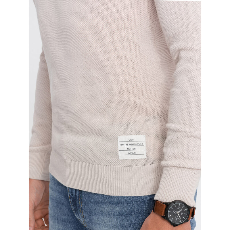 Ombre Clothing Pánský svetr s texturou a půlkulatým výstřihem - béžový V6 OM-SWSW-0104
