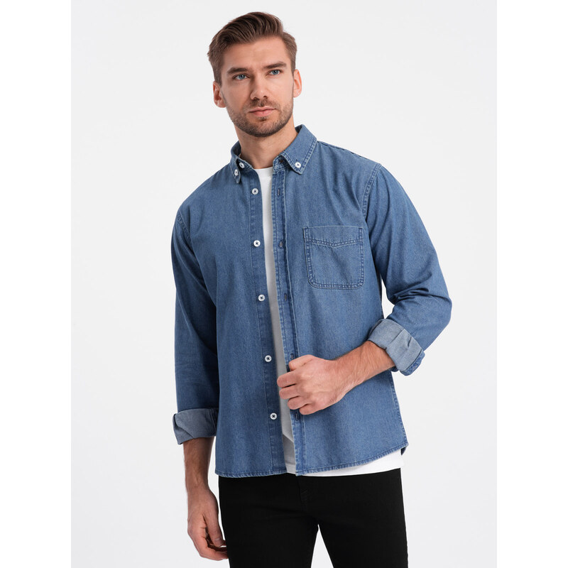 Ombre Clothing Klasická pánská džínová košile SLIM - modrá OM-SHDS-0116