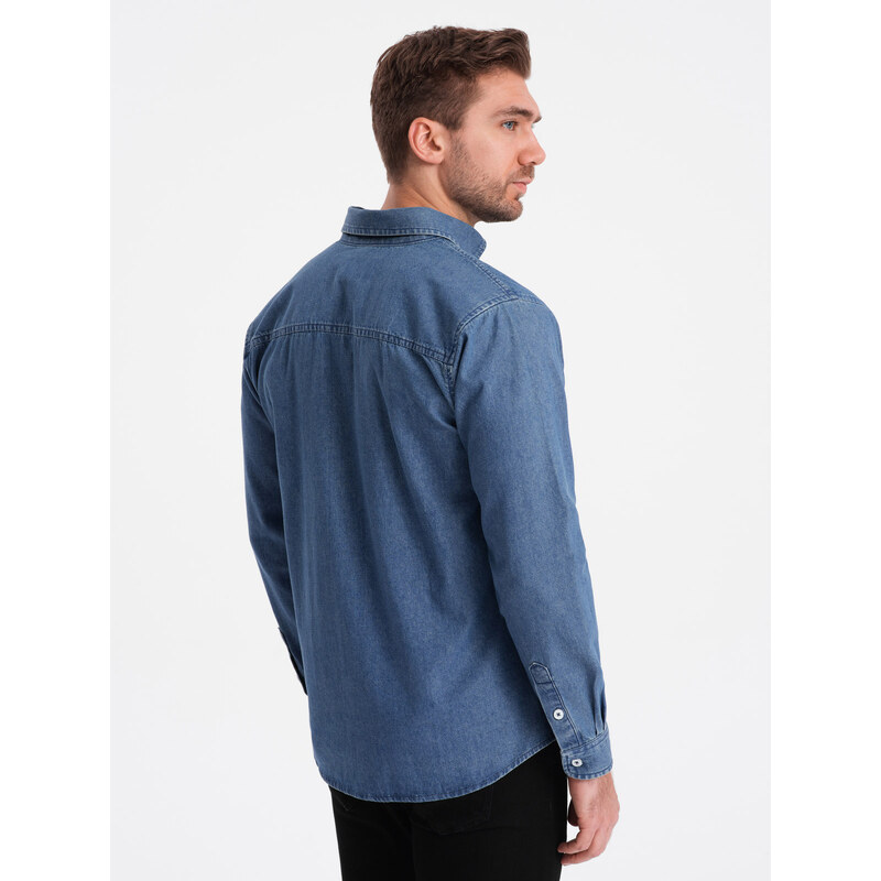 Ombre Clothing Klasická pánská džínová košile SLIM - modrá OM-SHDS-0116