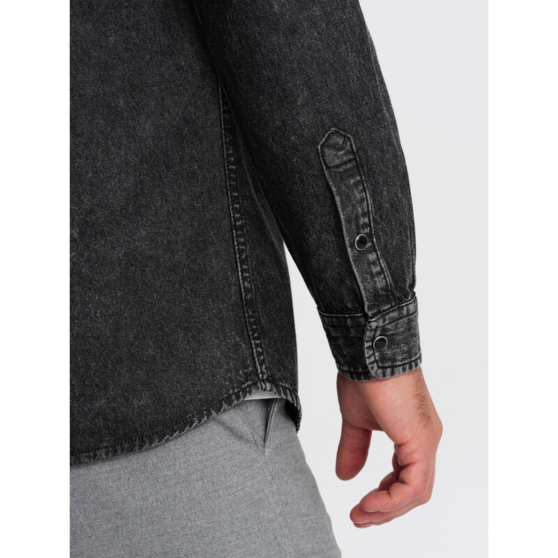 Ombre Clothing Pánská džínová košile na patentky s kapsami - černá V3 OM-SHDS-0115