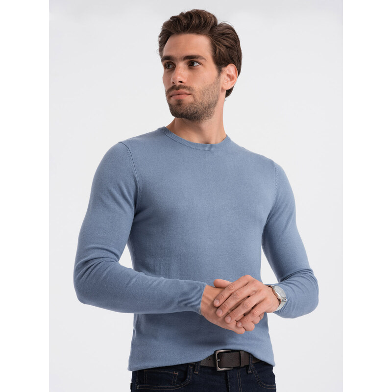 Ombre Classic men's sweater with round neckline - light blue