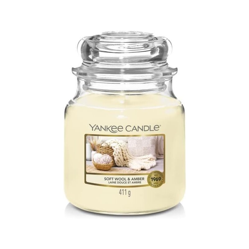 Yankee Candle vonná svíčka Classic ve skle střední Soft Wool & Amber 368g