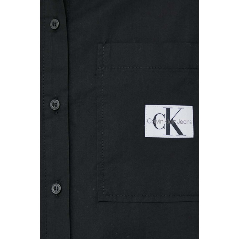 Košile Calvin Klein Jeans černá barva, relaxed, s klasickým límcem