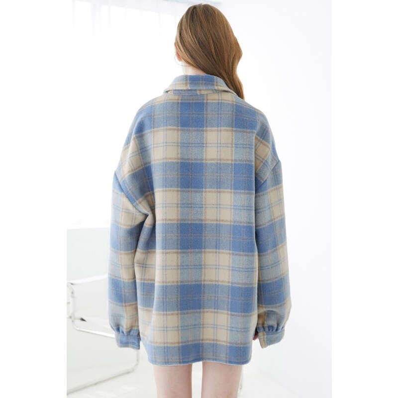 Madmext Mad Girls Turquoise Plaid Jacket Mg042