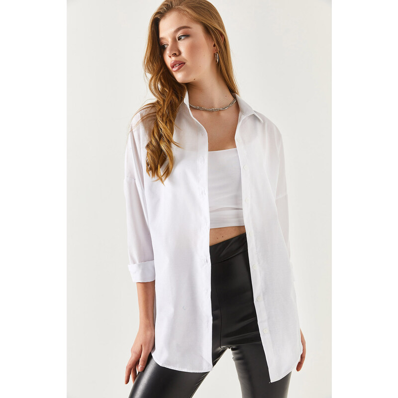 armonika Oversize Long Basic Shirt - White