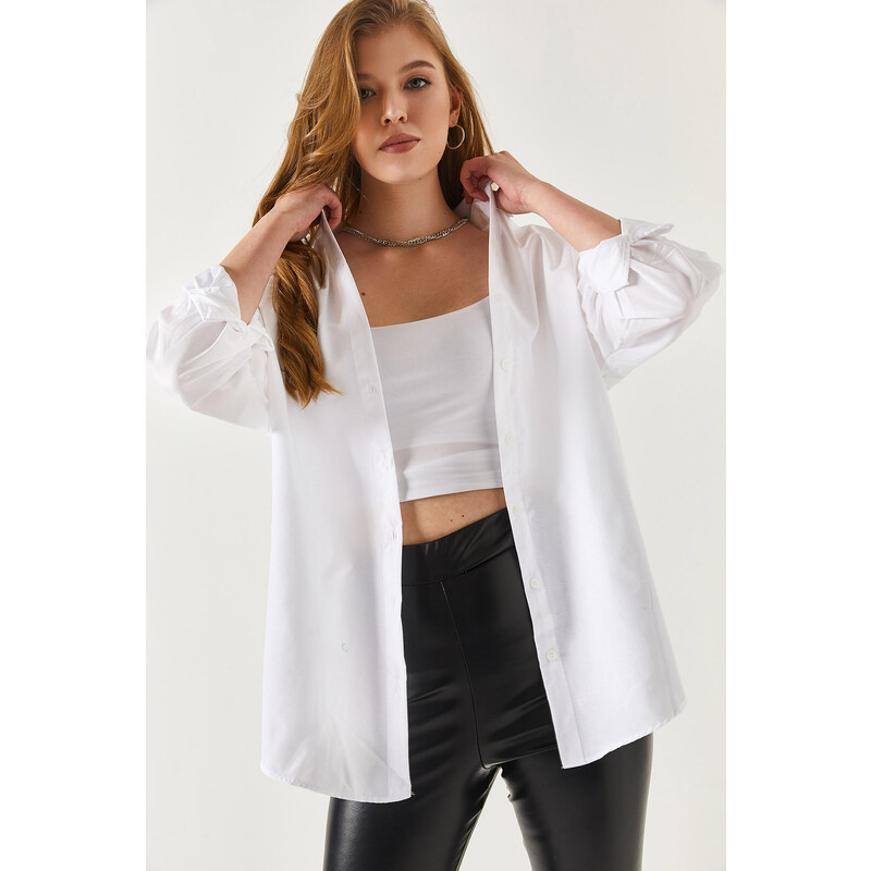 armonika Oversize Long Basic Shirt - White