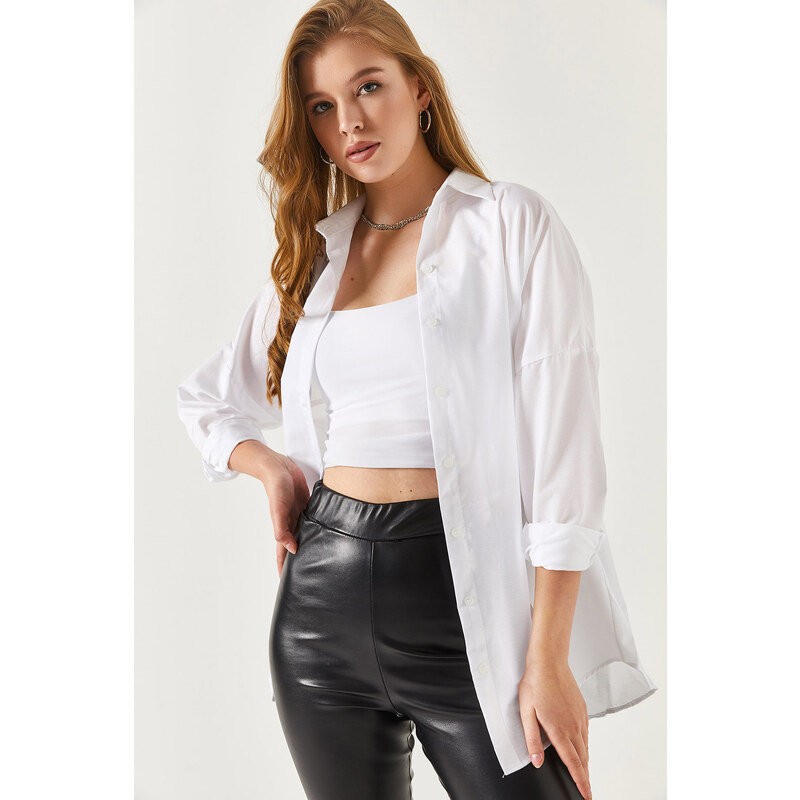 armonika Oversize Long Basic Shirt - White