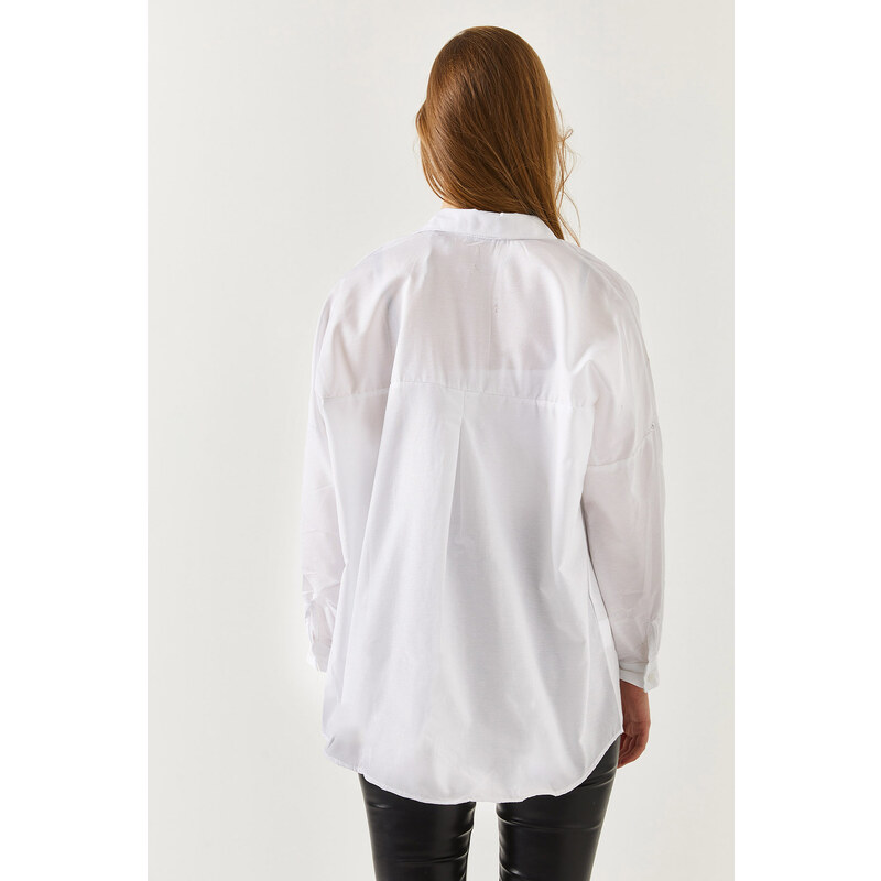 armonika Oversize Long Basic Shirt - White