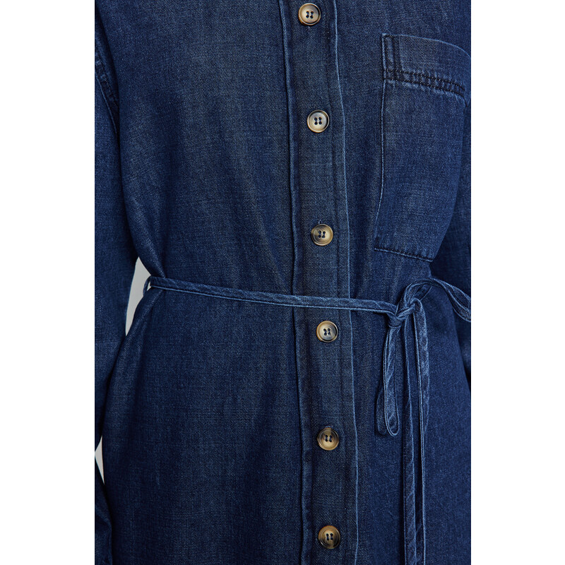 Trendyol Dark Blue Belt Denim Shirt